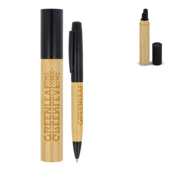 Metalen balpen bamboe in koker