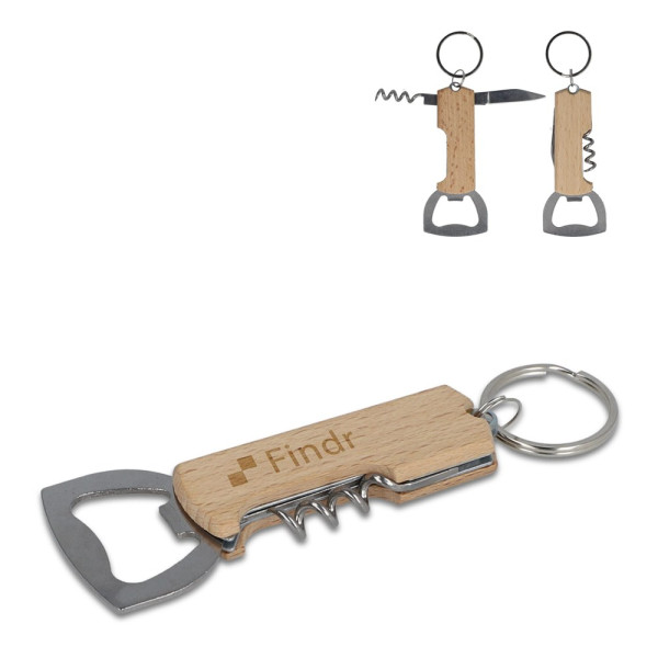 Bamboe wijn & flesopener sleutelhanger