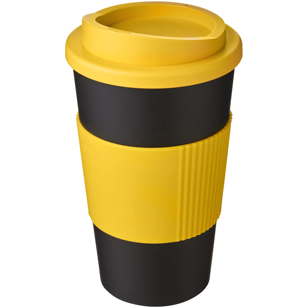 Americano® geïsoleerde beker van 350 ml met handgreep - Geel, Zwart