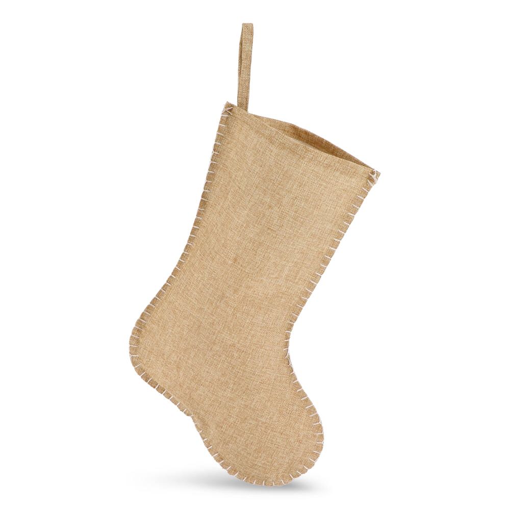 Bas de Noël en jute avec coutures décoratives 40 cm