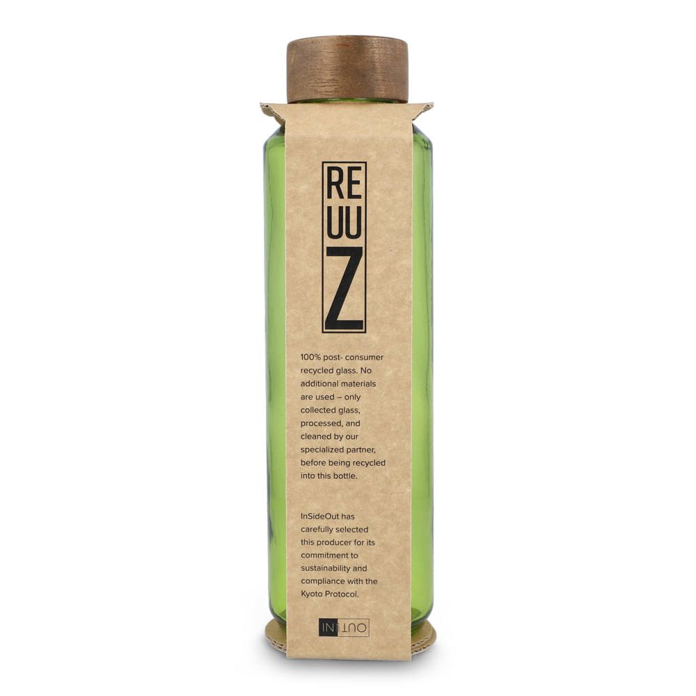 Bouteille d'eau en verre recyclé InSideOut ReuuZ avec bouchon en bois 650 ml