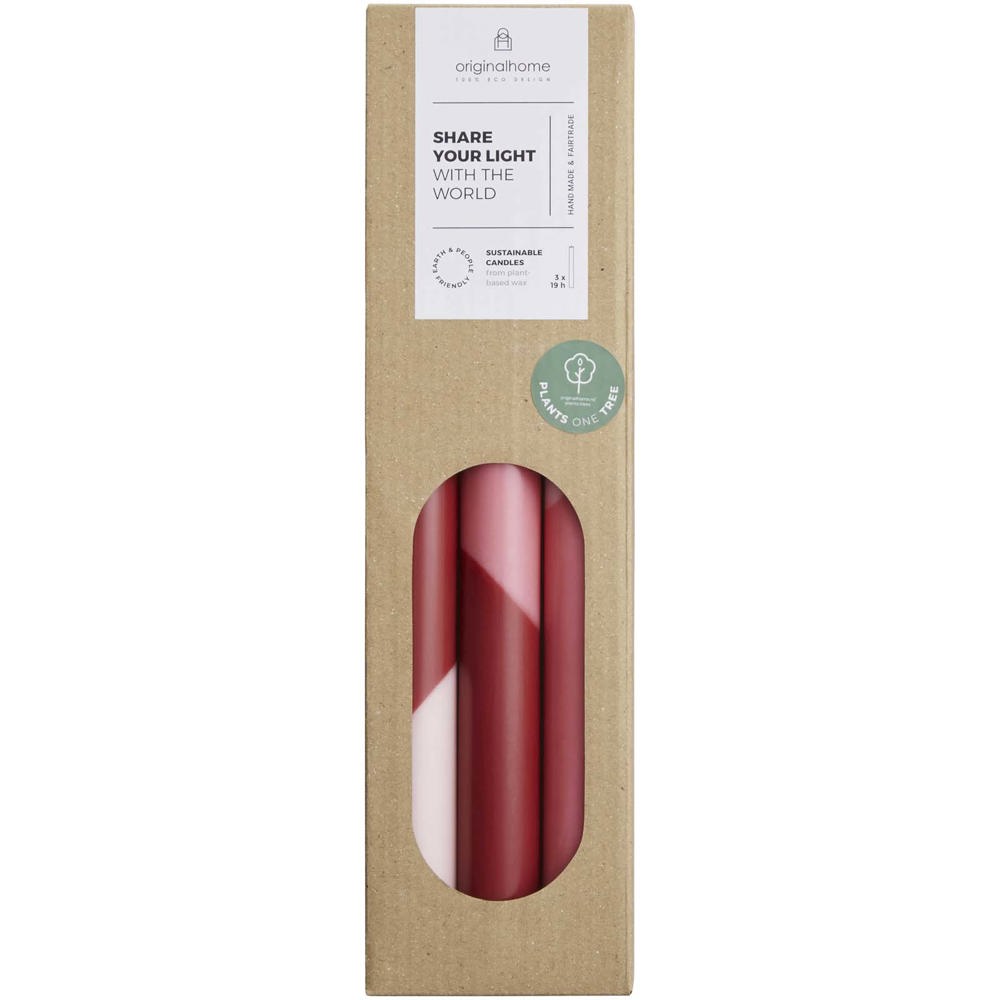 Bougies à rayures diagonales Originalhome Eden par lot de 3