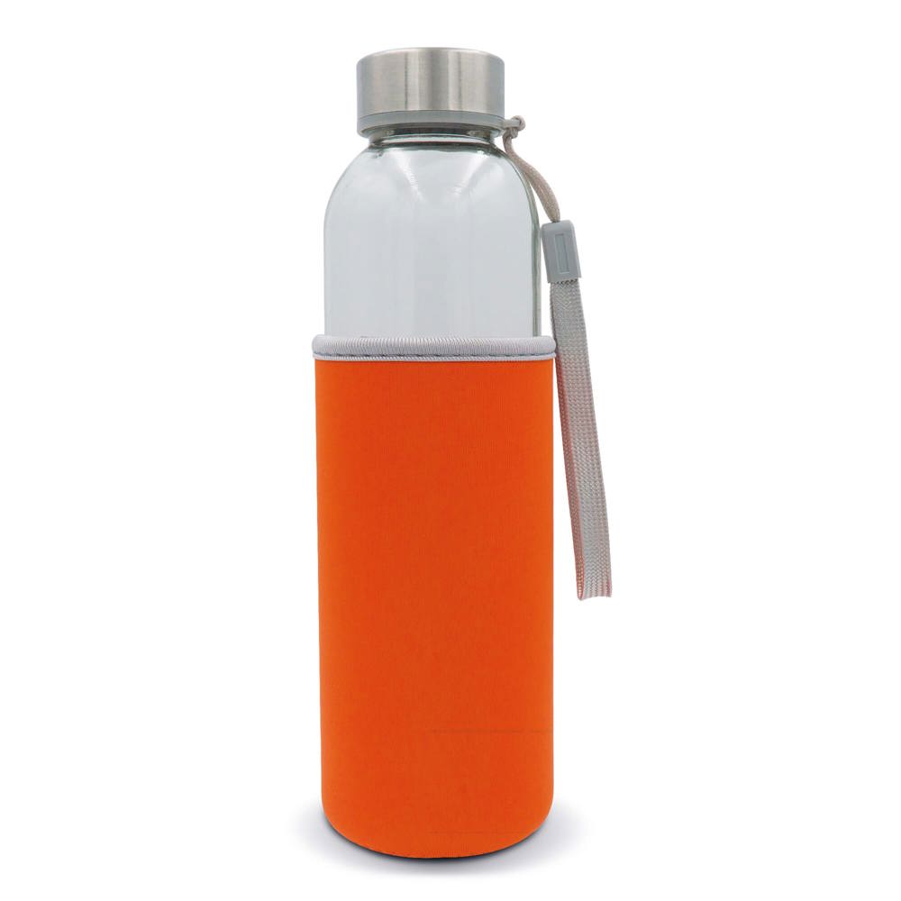 Bouteille d’eau en verre avec fourreau 500ml - Transparent / Orange