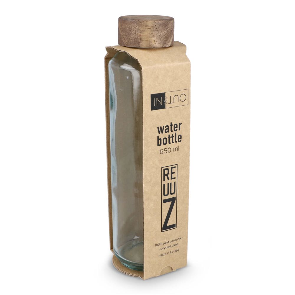 Bouteille d'eau en verre recyclé InSideOut ReuuZ avec bouchon en bois 650 ml