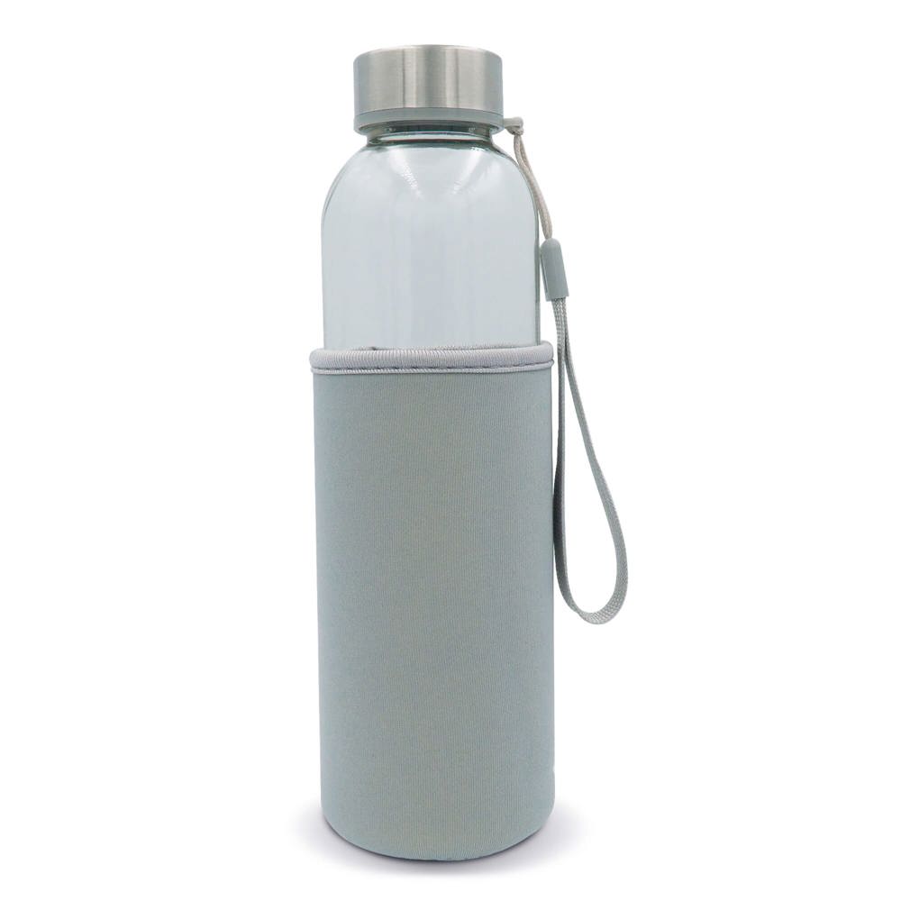 Bouteille d’eau en verre avec fourreau 500ml - Transparent / Gris