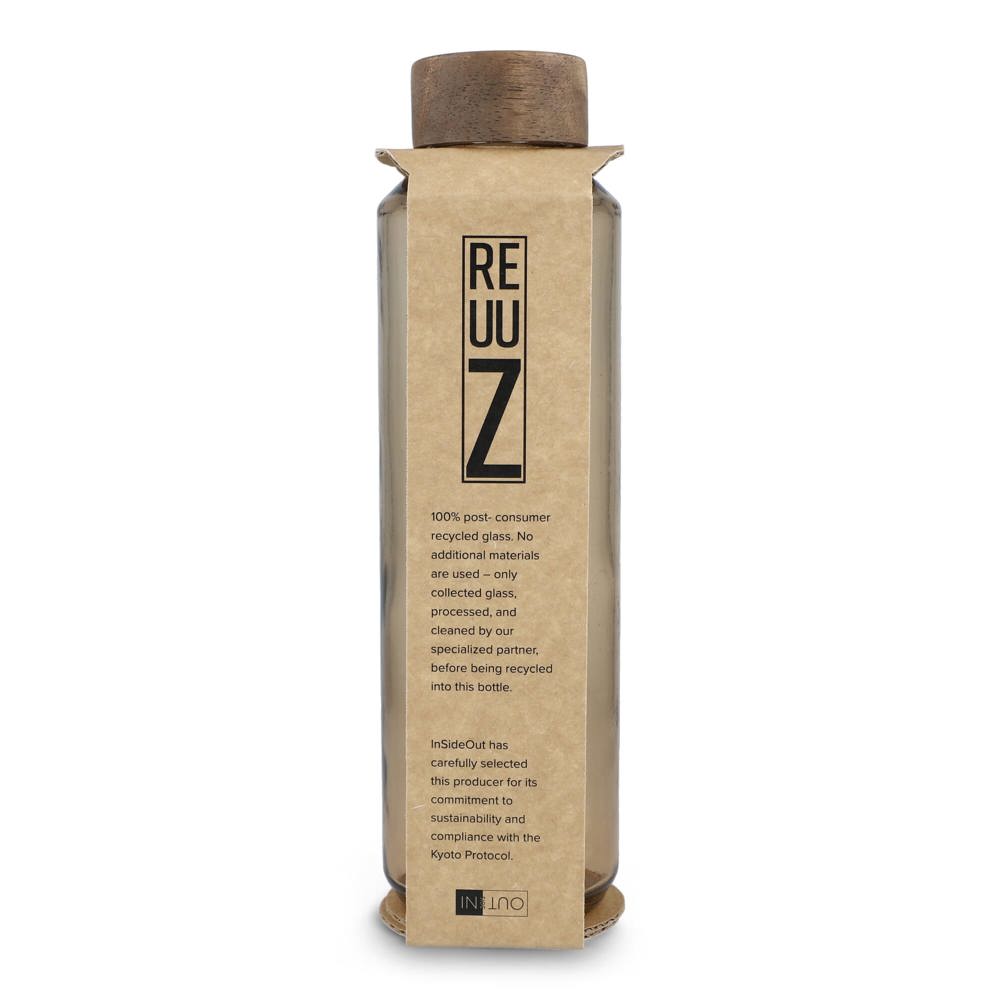 Bouteille d'eau en verre recyclé InSideOut ReuuZ avec bouchon en bois 650 ml