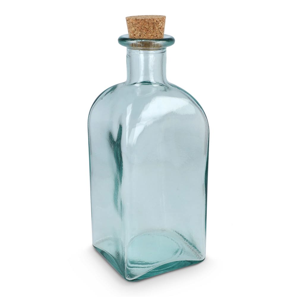 Bouteille en verre recyclé InSideOut Square ReuuZ avec bouchon en liège 1 L