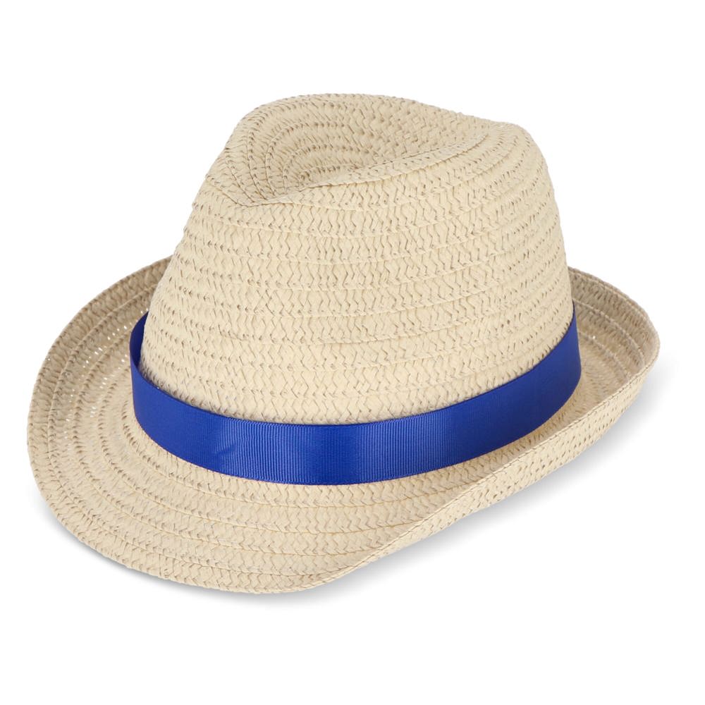 Chapeau de paille végétal avec bande colorée - Bleu foncé