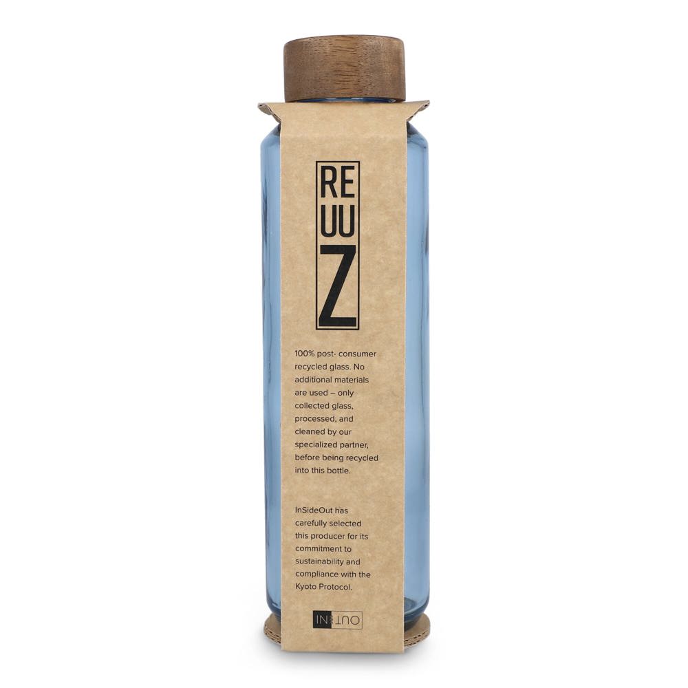 Bouteille d'eau en verre recyclé InSideOut ReuuZ avec bouchon en bois 650 ml