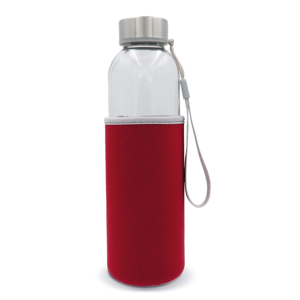 Bouteille d’eau en verre avec fourreau 500ml - Transparent / Rouge