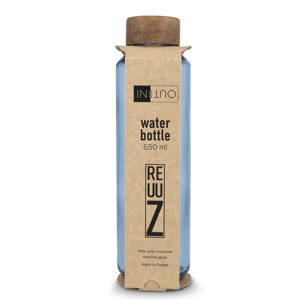 Bouteille d'eau en verre recyclé InSideOut ReuuZ avec bouchon en bois 650 ml