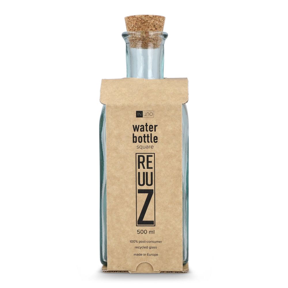Bouteille en verre recyclé InSideOut Square ReuuZ avec bouchon en liège 500 ml