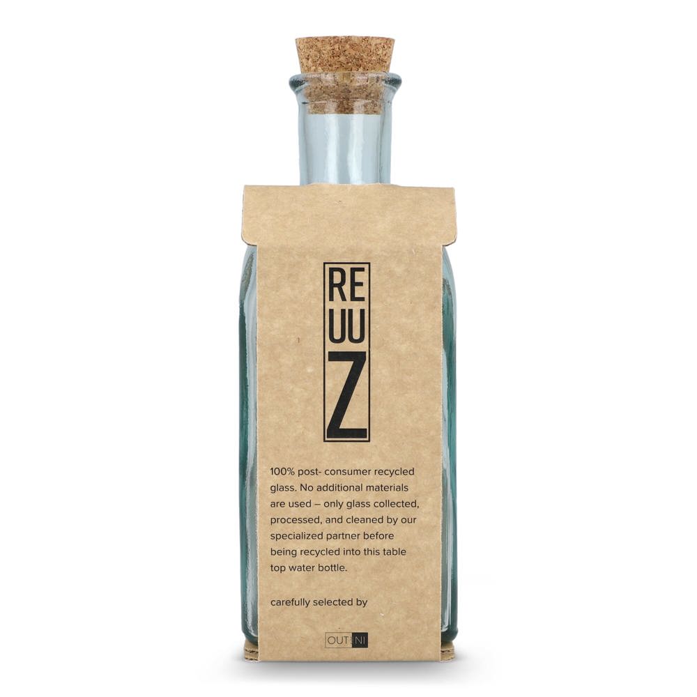 Bouteille en verre recyclé InSideOut Square ReuuZ avec bouchon en liège 500 ml