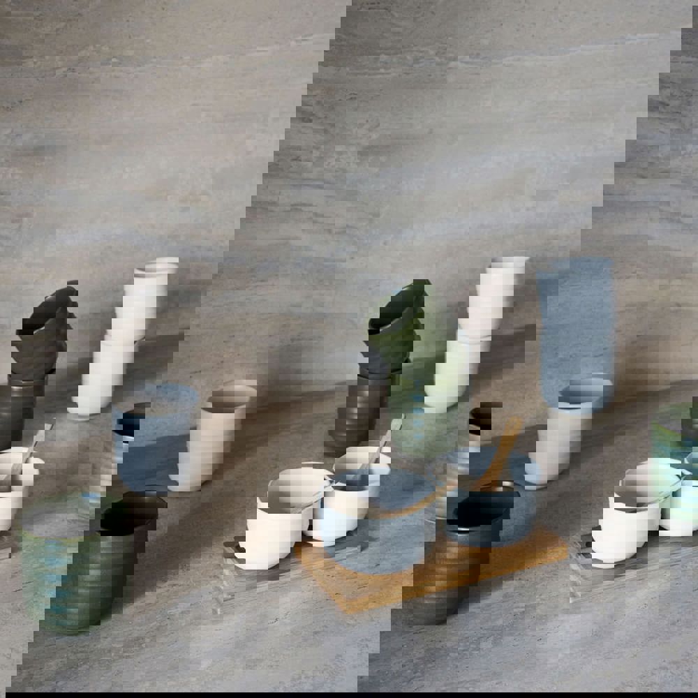 Sagaform Ellen set van 2 kommetjes met bamboe lepeltjes en tray 