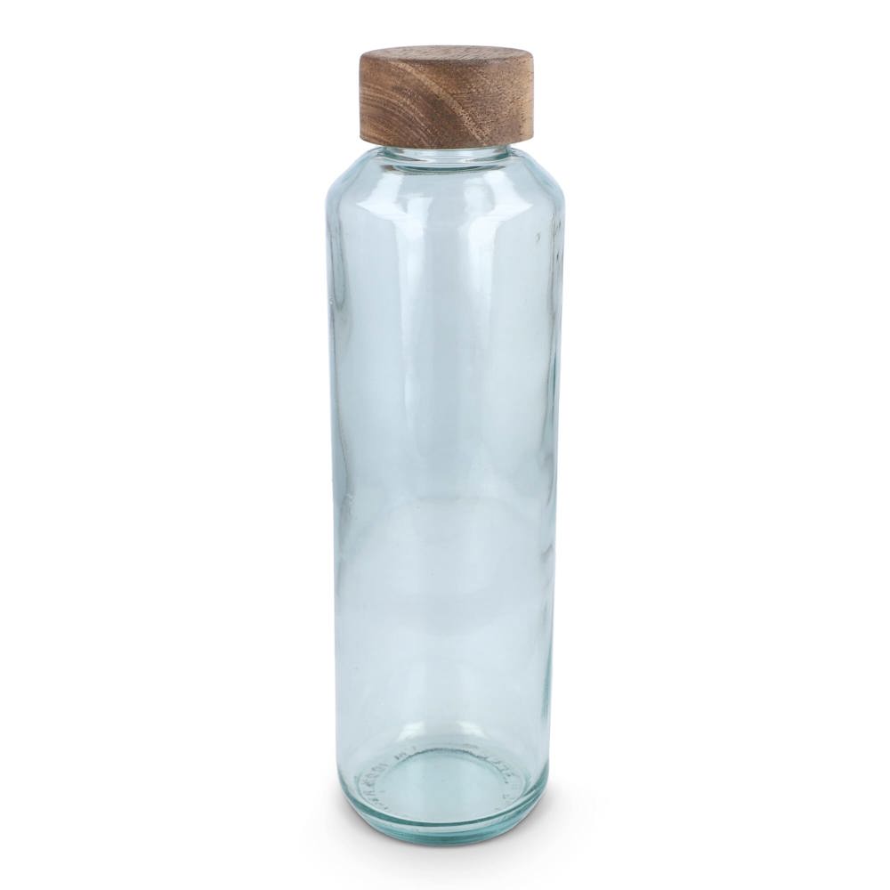Bouteille d'eau en verre recyclé InSideOut ReuuZ avec bouchon en bois 650 ml - Transparent