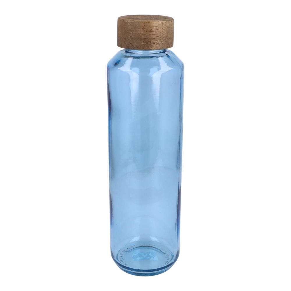 Bouteille d'eau en verre recyclé InSideOut ReuuZ avec bouchon en bois 650 ml - Transparent / Bleu clair