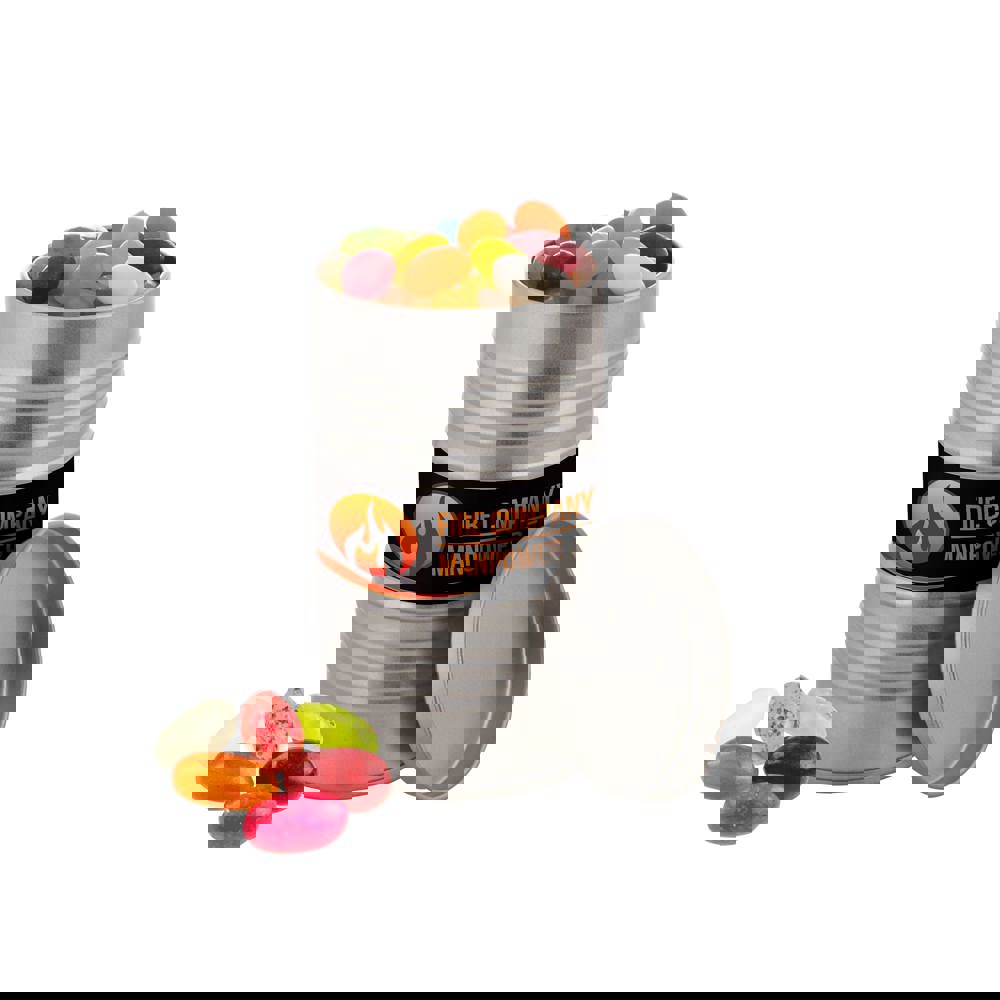 Olievat blikje, gevuld met snoep