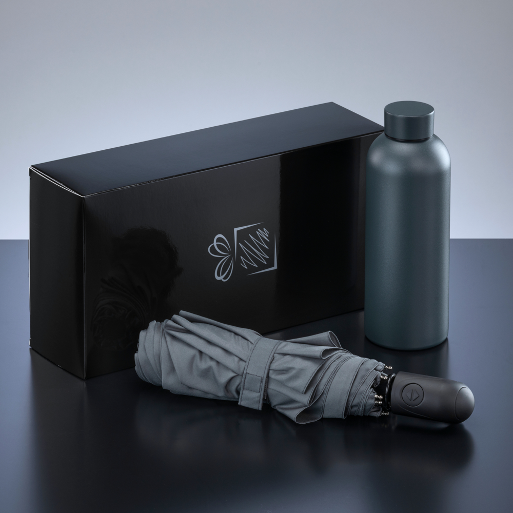 Active Set: thermische waterfles 500 ml & automatische paraplu - Grijs