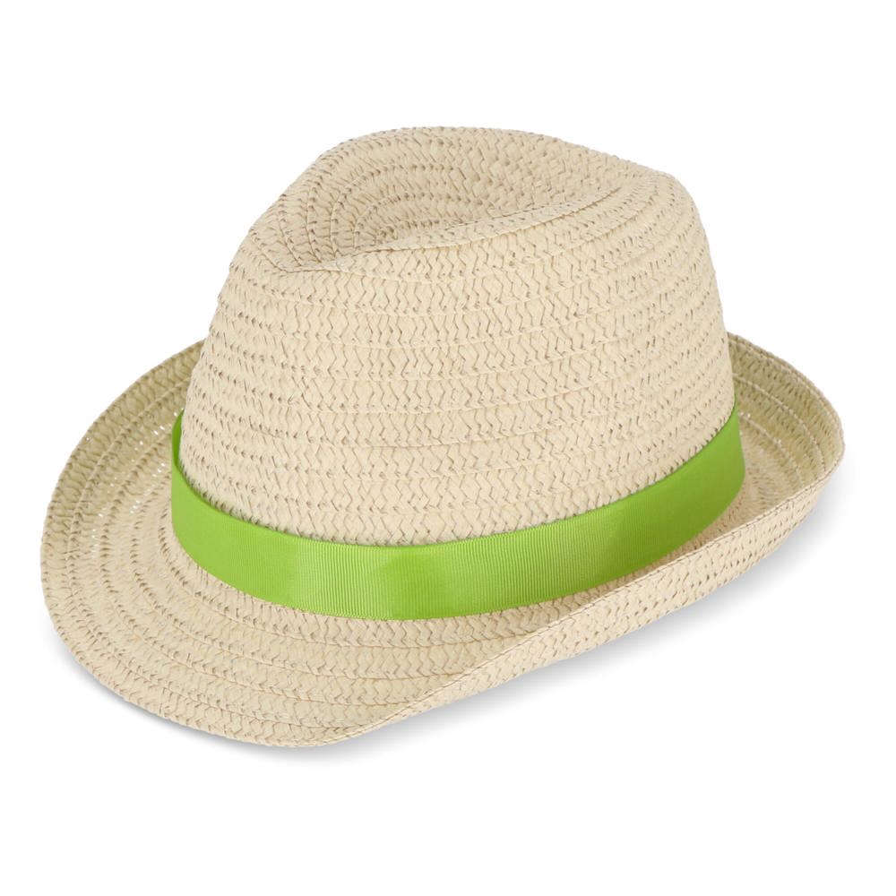 Chapeau de paille végétal avec bande colorée - Vert clair