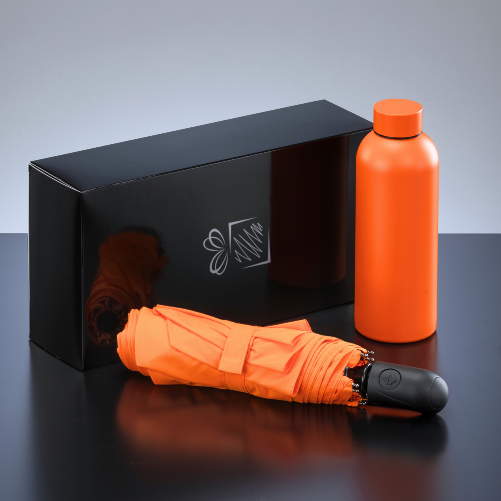 Active Set: thermische waterfles 500 ml & automatische paraplu - Oranje