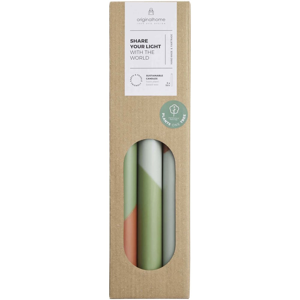 Bougies à rayures diagonales Originalhome Eden par lot de 3