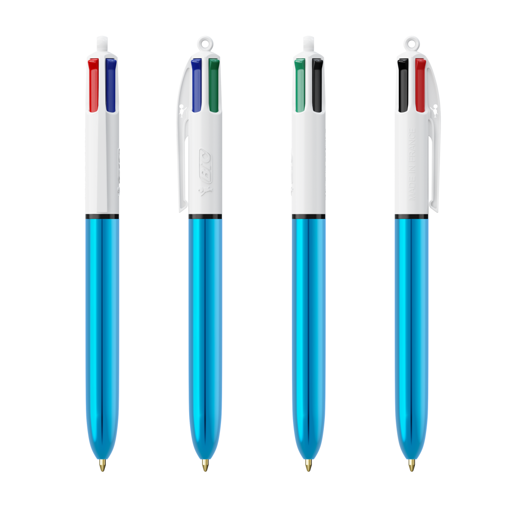 BIC® 4 Couleurs Shine bille - Blanc/Bleu Metallique