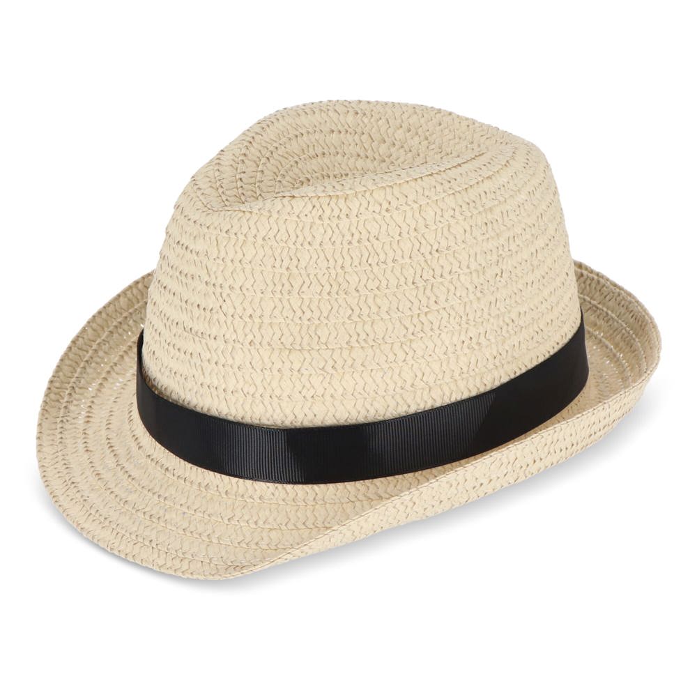 Chapeau de paille végétal avec bande colorée - Noir