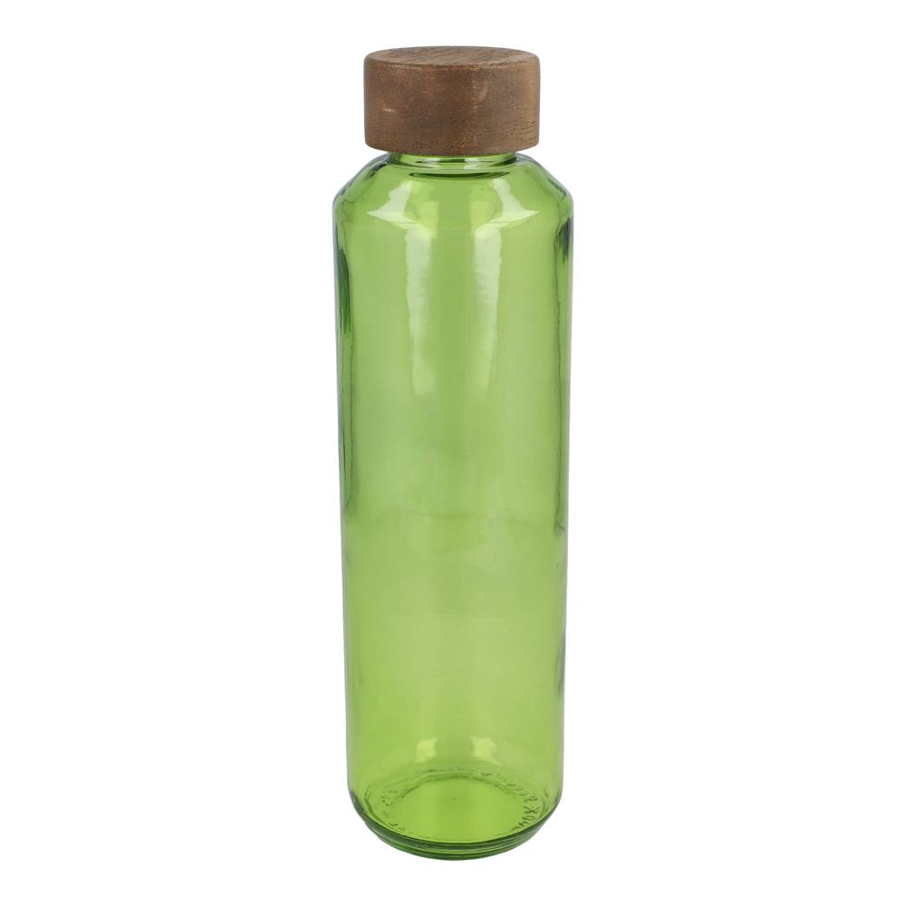 Bouteille d'eau en verre recyclé InSideOut ReuuZ avec bouchon en bois 650 ml - Transparent / Vert clair