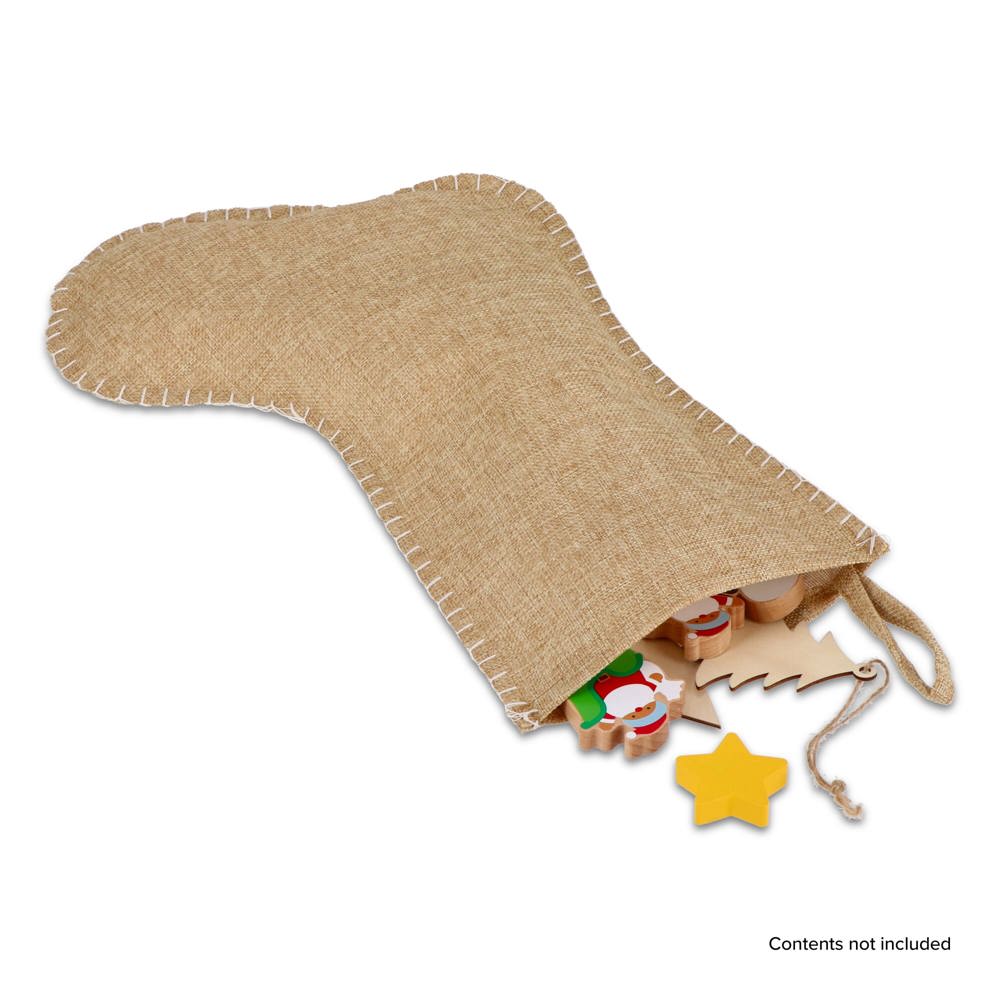 Bas de Noël en jute avec coutures décoratives 40 cm