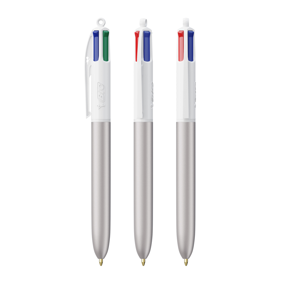 BIC® 4 Colours Glacé with Lanyard - Glacé argenté - blanc
