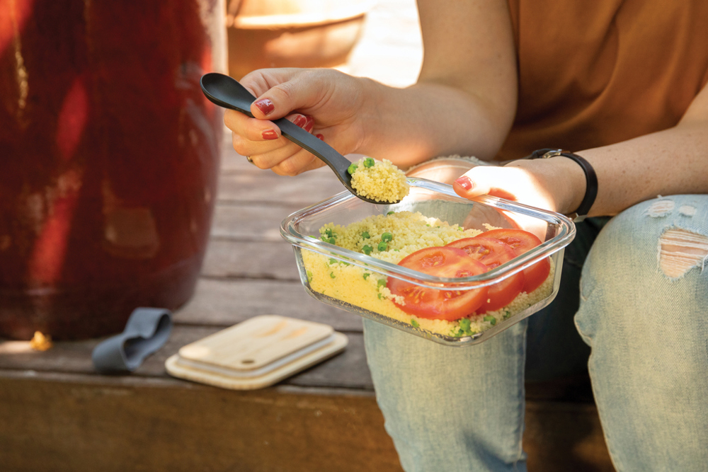 Boîte repas en verre avec couvercle en bambou