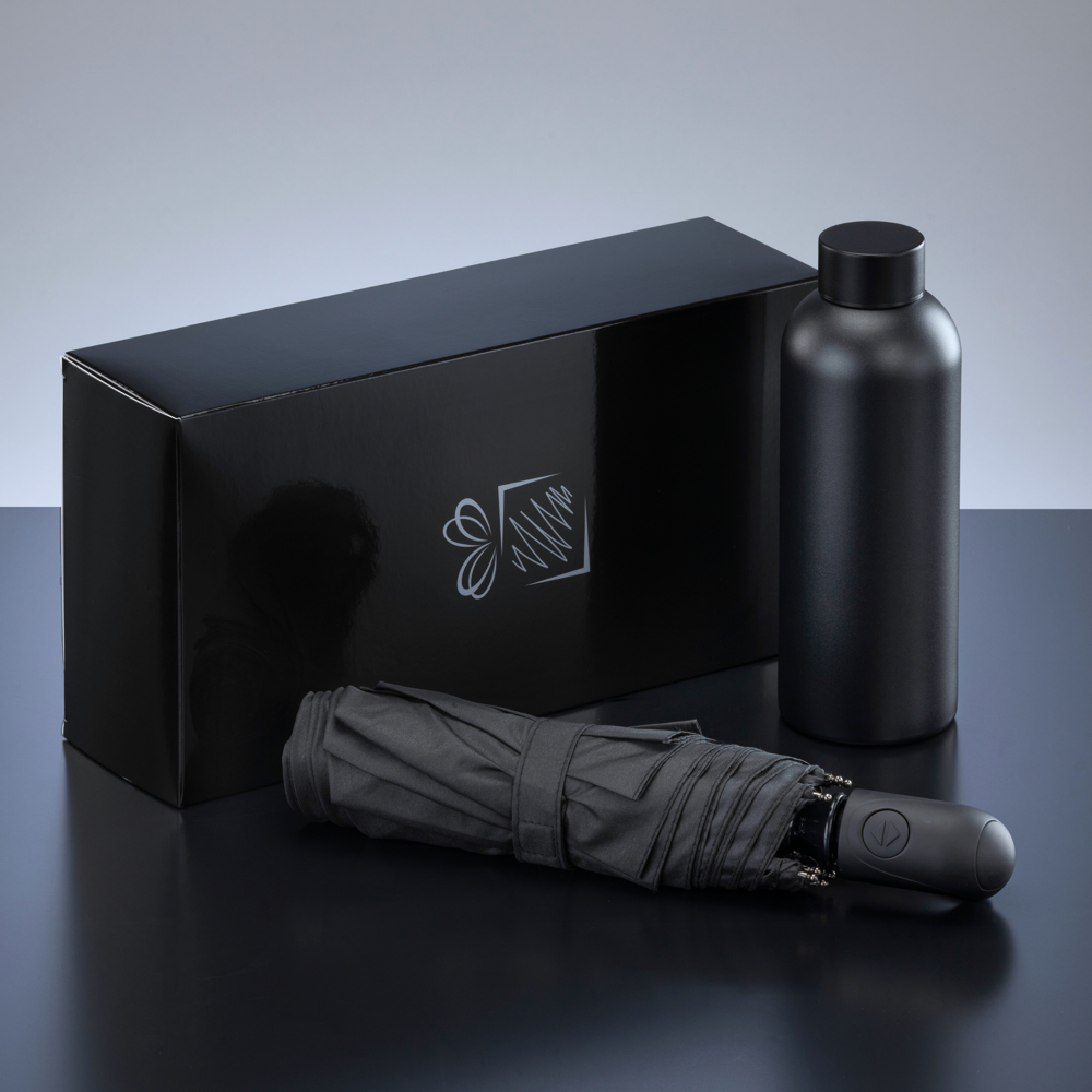 Active Set: thermische waterfles 500 ml & automatische paraplu - Zwart