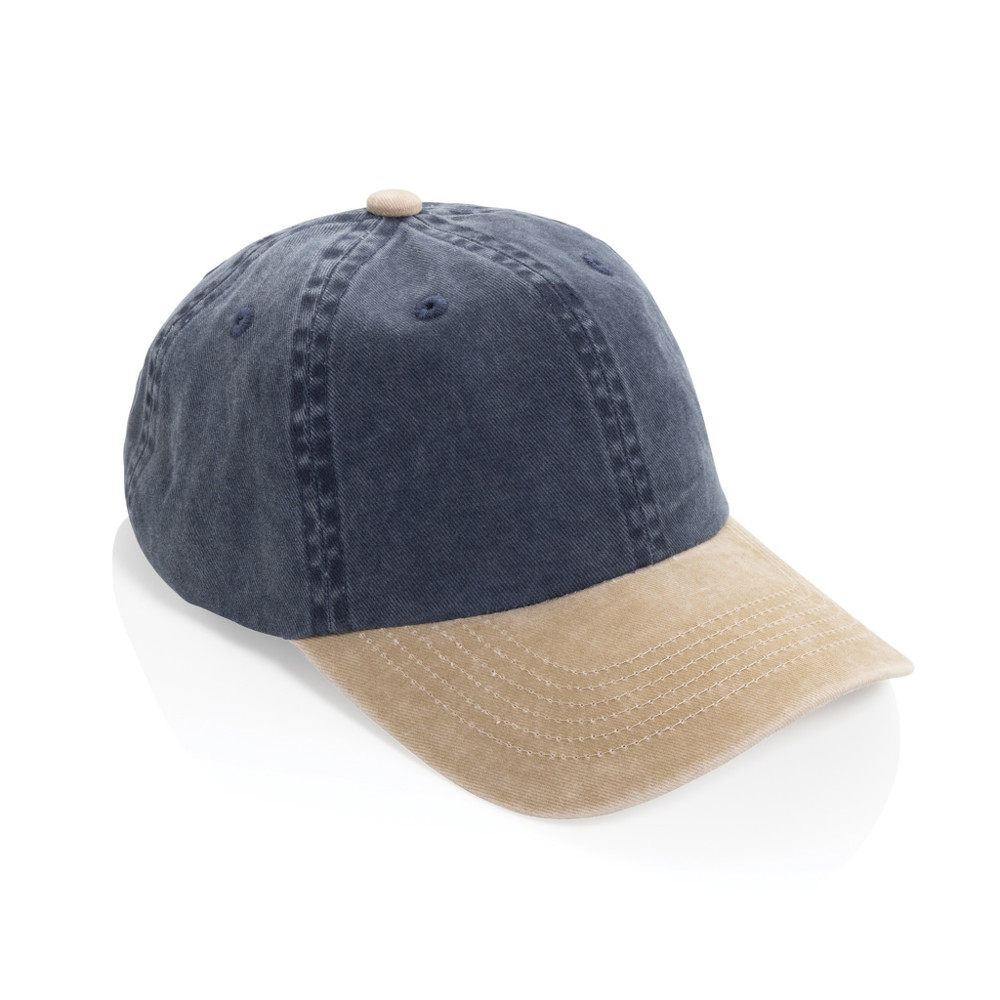 BEAU AWARE™ Washed 6 panel 270gsm cotton twill two tone cap - donkerblauw (± PMS navy)