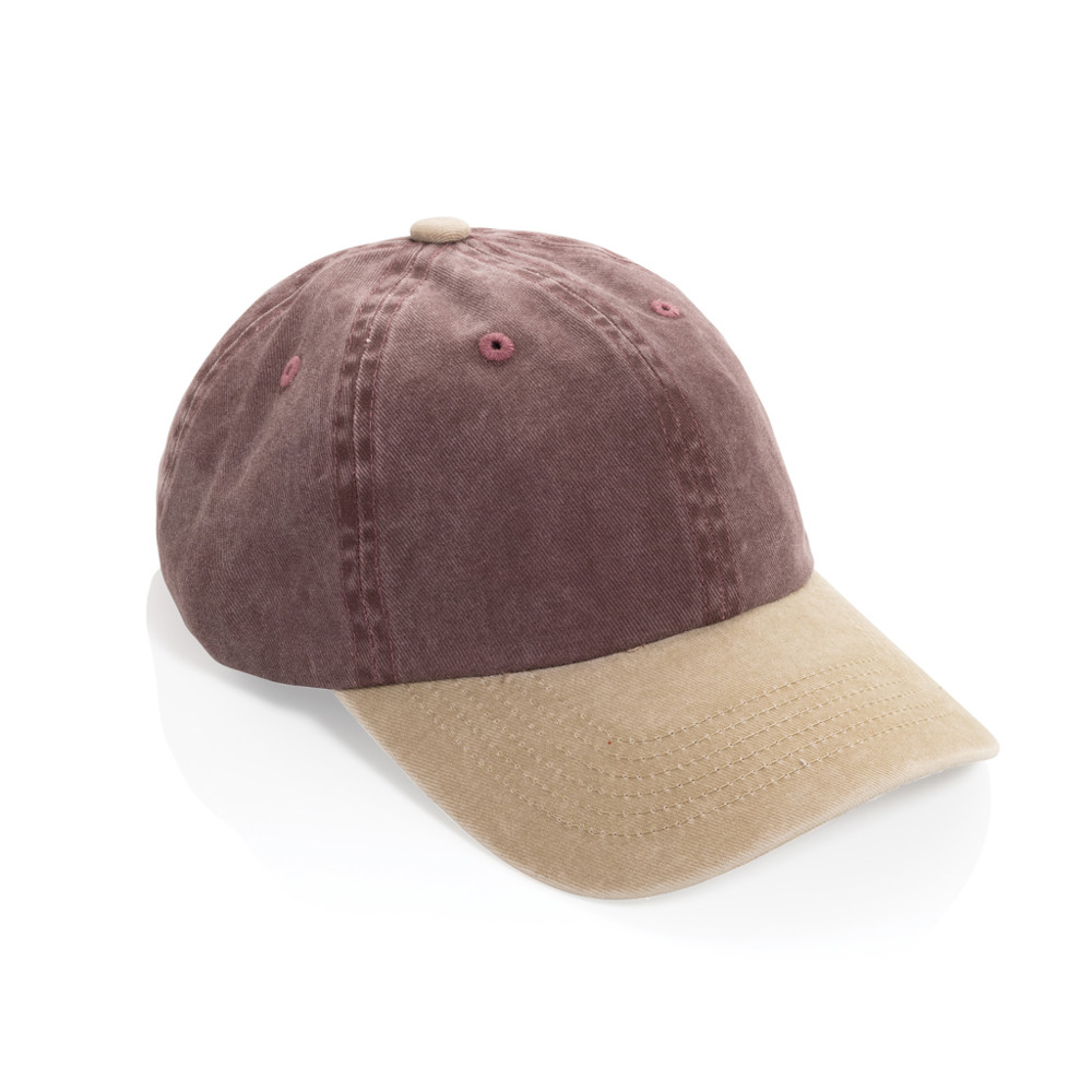 BEAU AWARE™ Washed 6 panel 270gsm cotton twill two tone cap - rood (± PMS red)