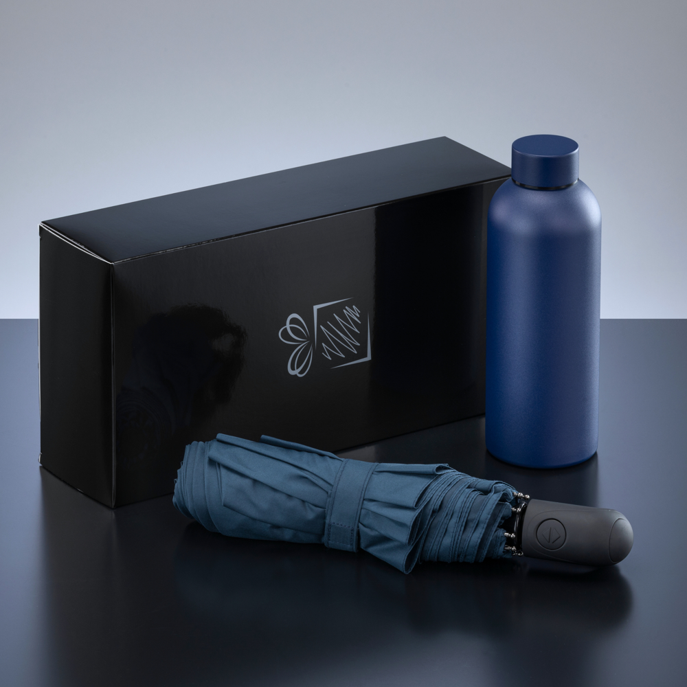 Active Set: thermische waterfles 500 ml & automatische paraplu - Marineblauw