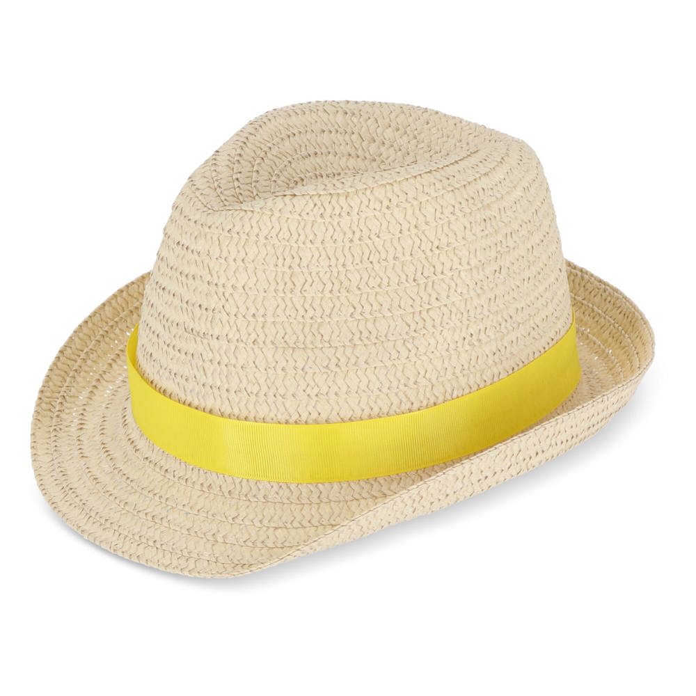 Chapeau de paille végétal avec bande colorée - Jaune