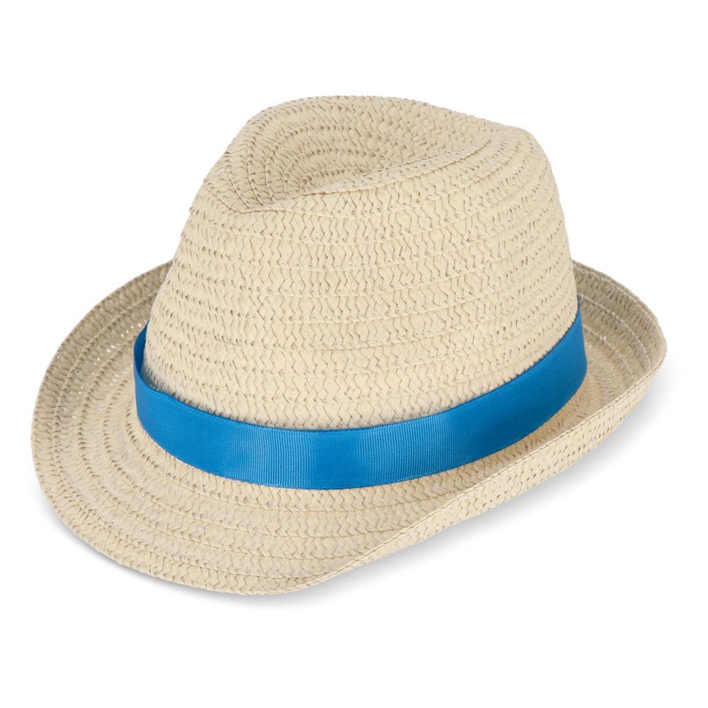 Chapeau de paille végétal avec bande colorée - Bleu