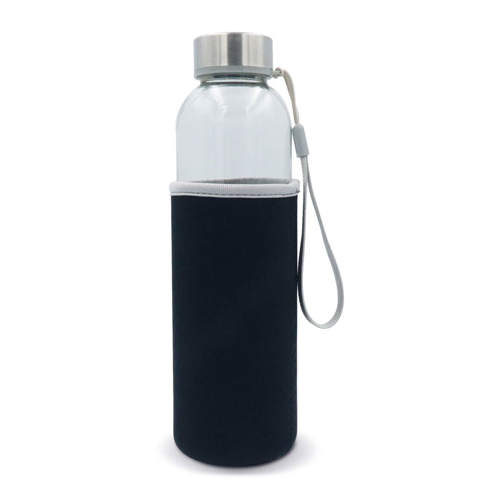 Bouteille d’eau en verre avec fourreau 500ml - Transparent / Noir