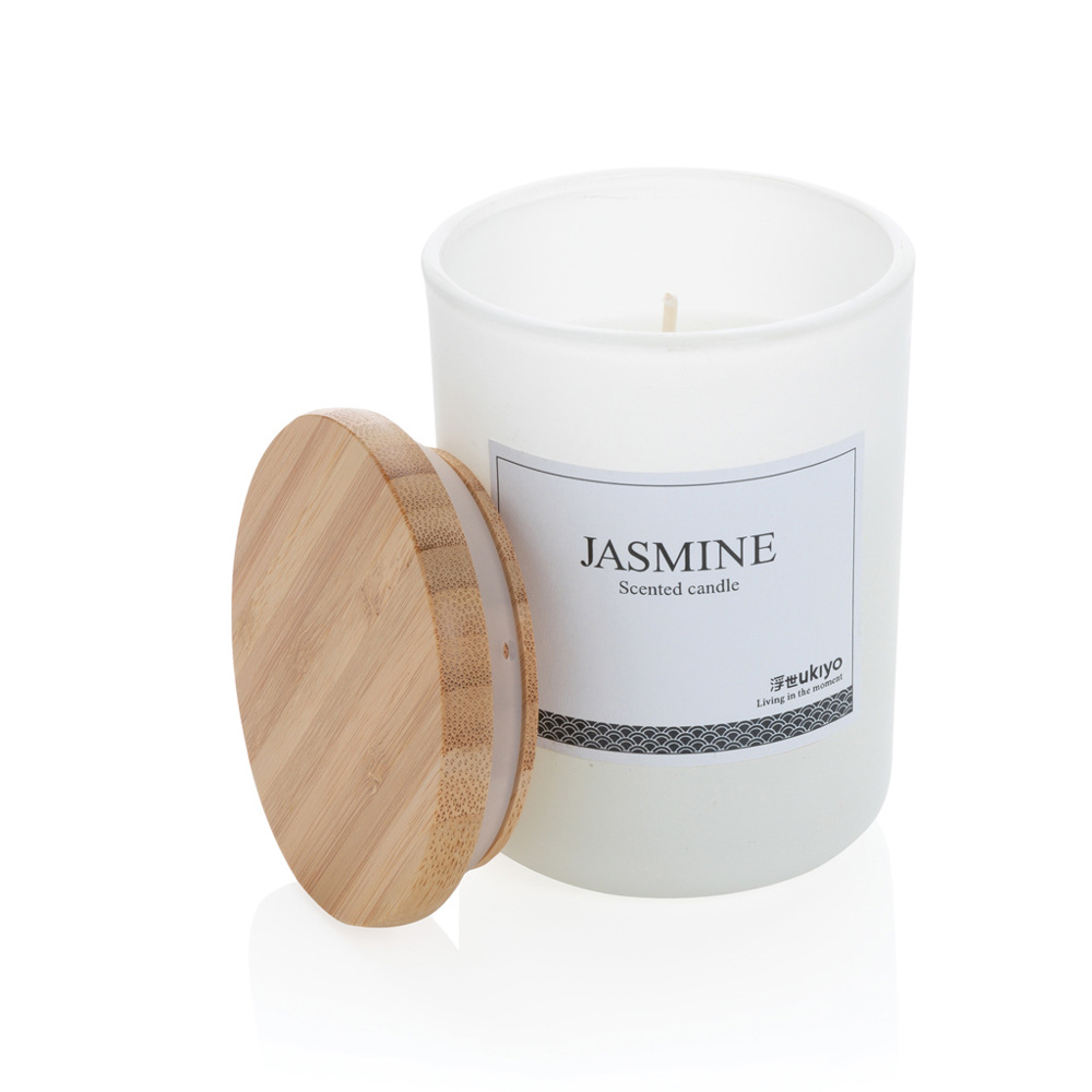 Ukiyo luxe geurkaars met bamboe deksel - wit (± PMS White)