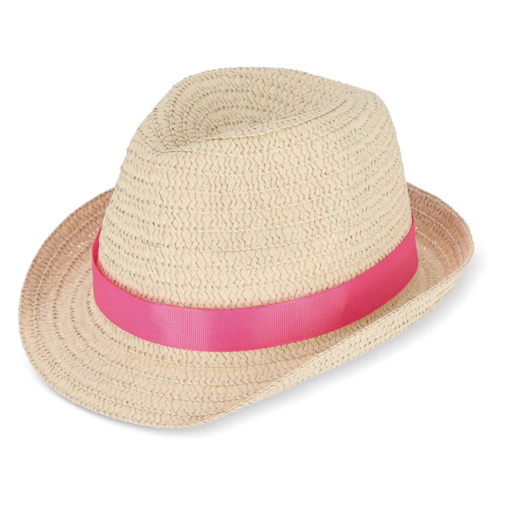 Chapeau de paille végétal avec bande colorée - Rose