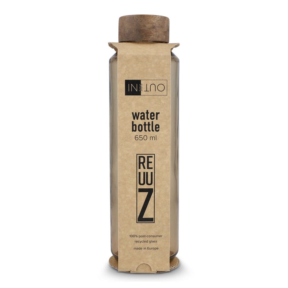Bouteille d'eau en verre recyclé InSideOut ReuuZ avec bouchon en bois 650 ml