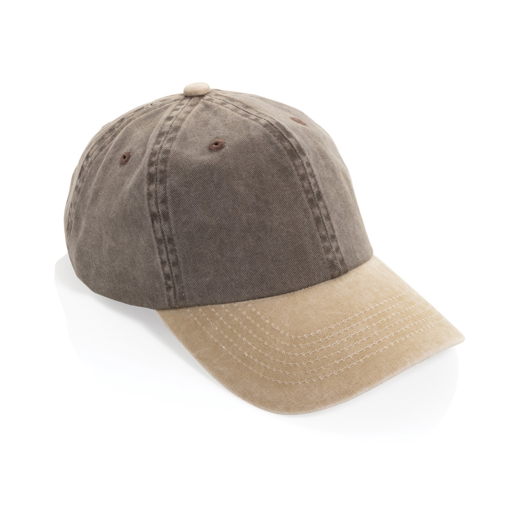 BEAU AWARE™ Washed 6 panel 270gsm cotton twill two tone cap - bruin (± PMS brown)