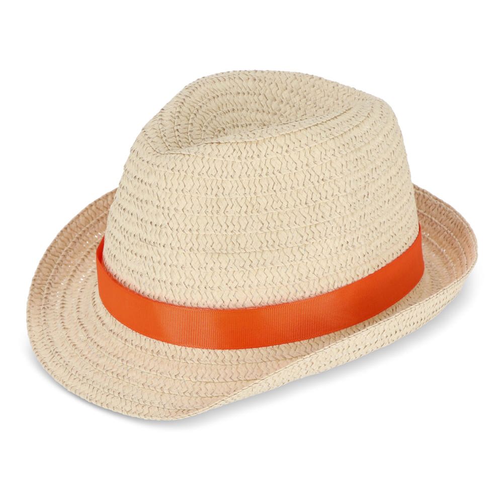 Chapeau de paille végétal avec bande colorée - Orange