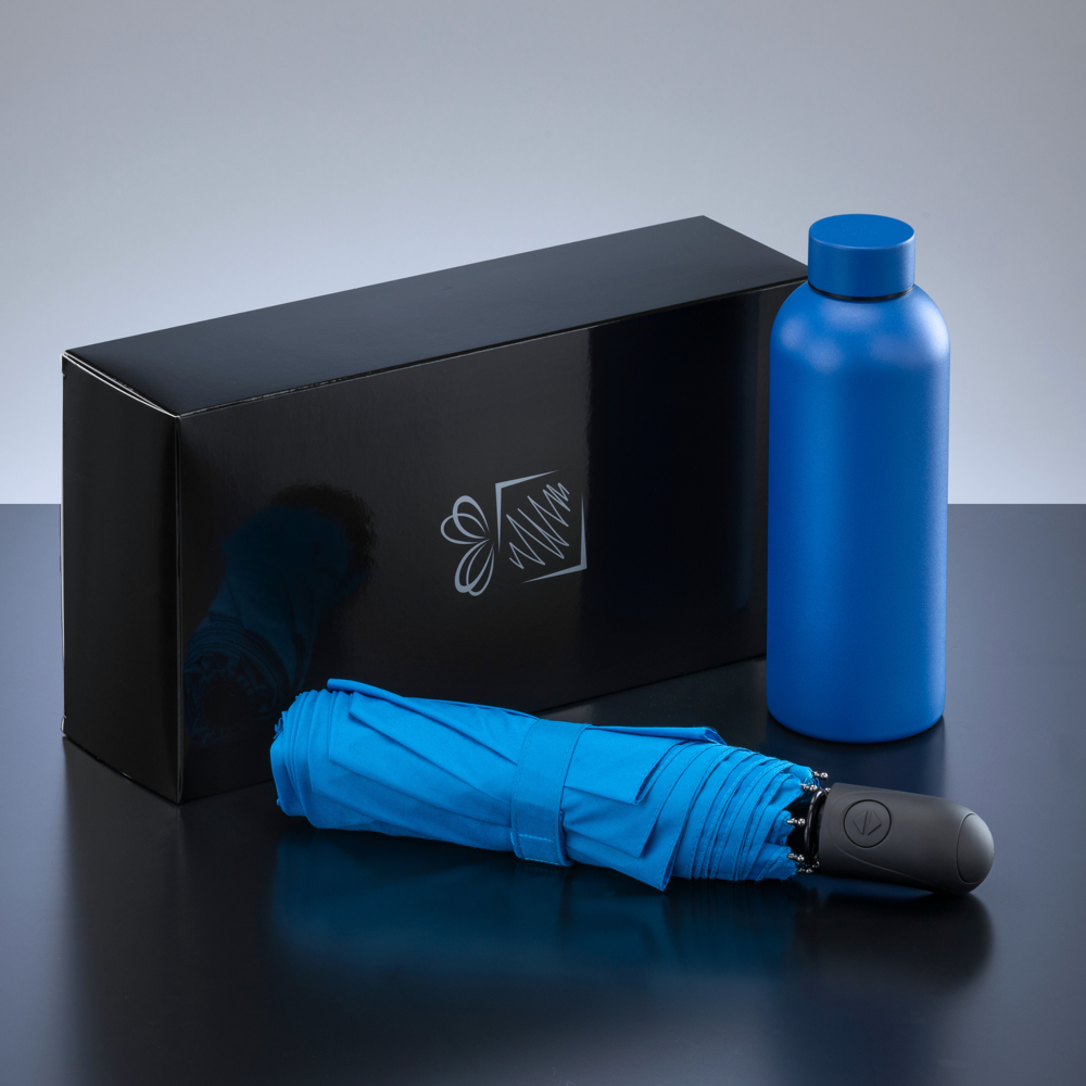 Active Set: thermische waterfles 500 ml & automatische paraplu - Lichtblauw