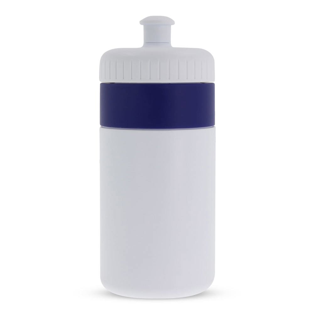 Bidon de sport avec bord 500ml - Blanc / Bleu foncé