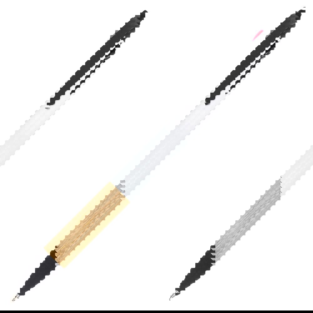 3-kleuren pen met bamboe grip - wit