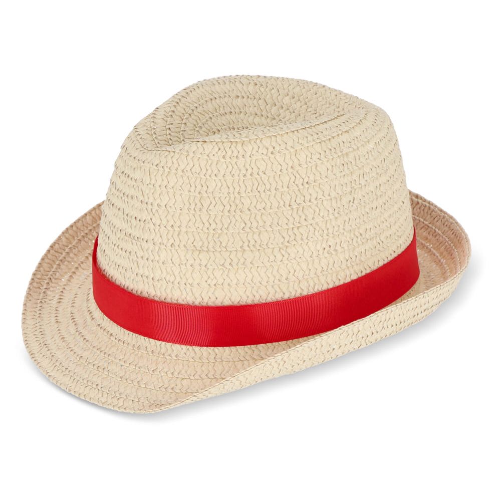 Chapeau de paille végétal avec bande colorée - Rouge
