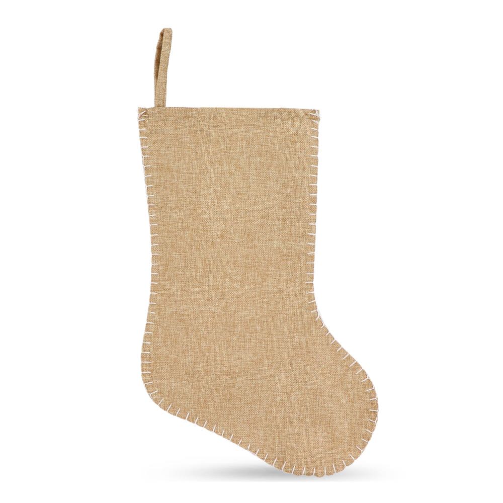 Bas de Noël en jute avec coutures décoratives 40 cm