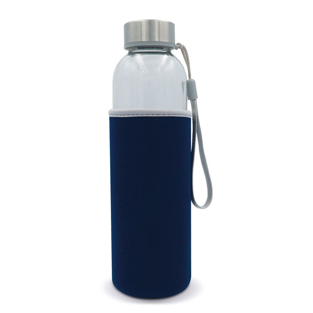 Bouteille d’eau en verre avec fourreau 500ml - Transparent / Bleu foncé