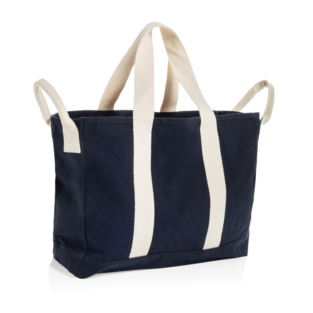 Sac de plage BEAU AWARE™ en toile recyclée 400 g/m², avec po - bleu marine (± PMS 19-4010)